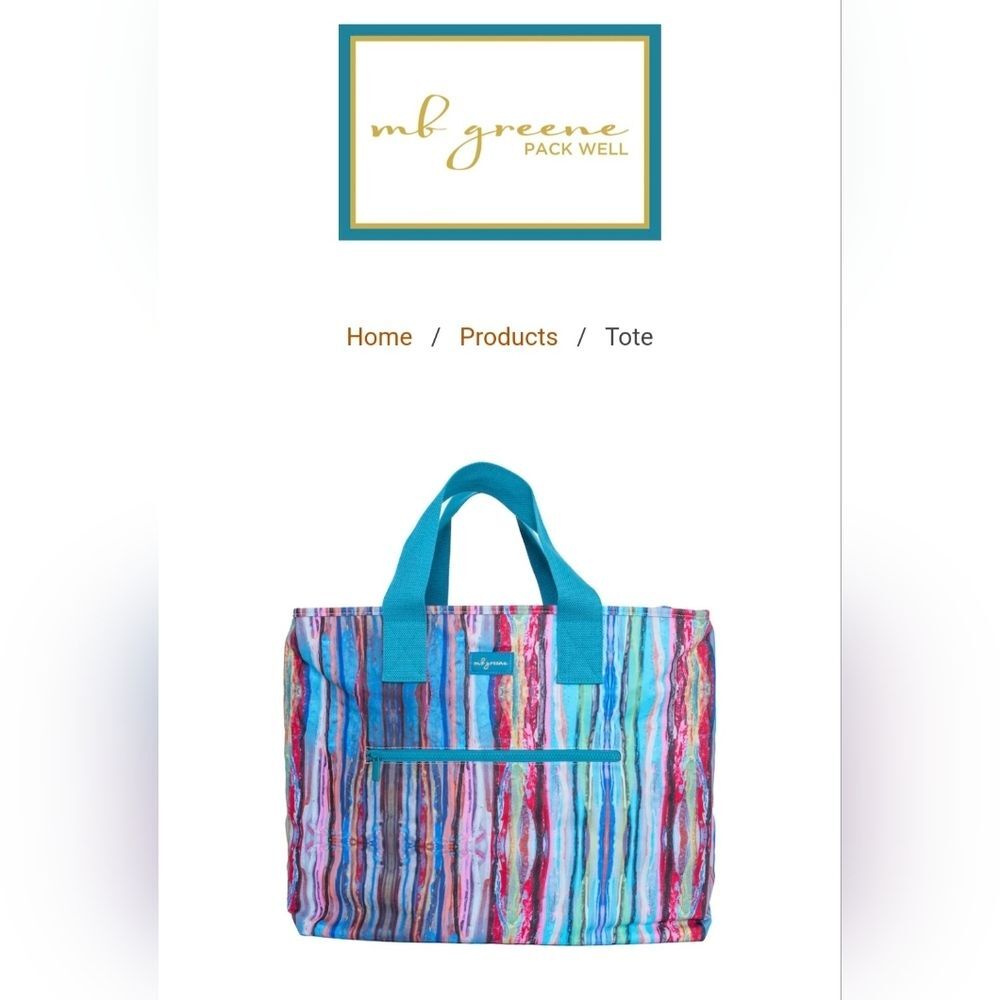 NWT MB Greene Blue Striped Shopper Tote Waterproof Interior Beach Bag